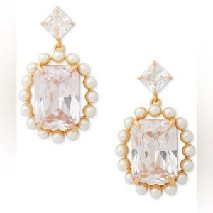Kate Spade Cubic Zirconia & Imitation Pearl Oval Halo Drop Earrings/clear/nwt
